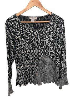 Notations Black White Patterned Mixed Stitch Long Sleeve Top PL Whimsigoth Grung